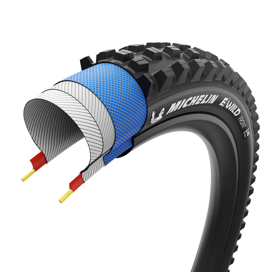 Michelin, E-WILD PERFORMANCE LINE Front, Mountain Tire, 27.5x2.60, Folding, Tubeless Ready, MAGI-X, GUM-X, 2x33, Black