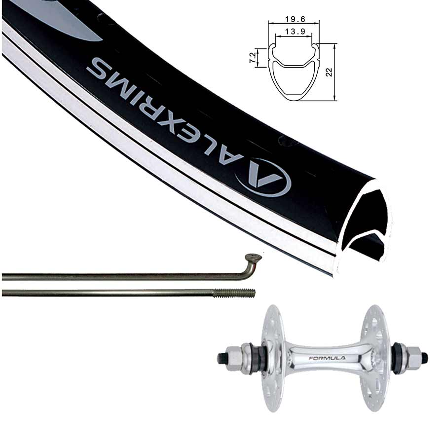 Wheel Shop, Alex DA22 Black/ Formula TH-50, Wheel, Front, 700C / 622, Holes: 32, Bolt-on, 100mm, Rim