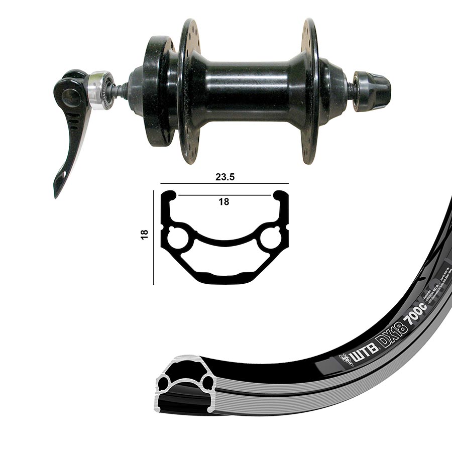 Wheel Shop, WTB DX18, Wheel, Front, 700C / 622, Holes: 36, QR, 100mm, Rim and Disc IS 6-bolt