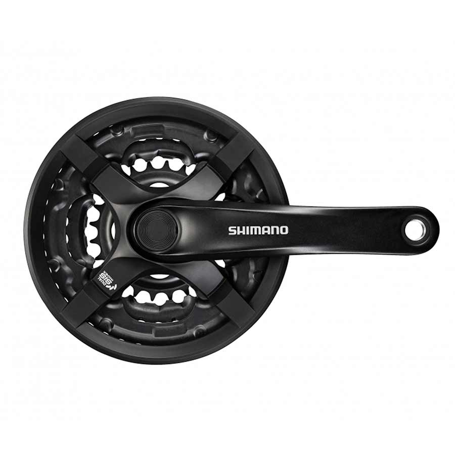 Shimano, FC-TY501, Crankset, 6/7/8 sp., 175mm, 28/38/48T w/CG, Riveted, Square, 47.5mm, Black