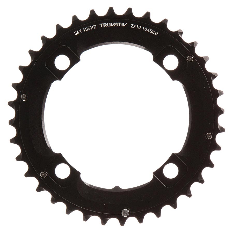 SRAM, 36T, 10 sp, BCD 104mm, 4-Bolt, Pour bashguard, Middle Chainring, For NO-PIN, Aluminum, Black, 11.6215.188.410