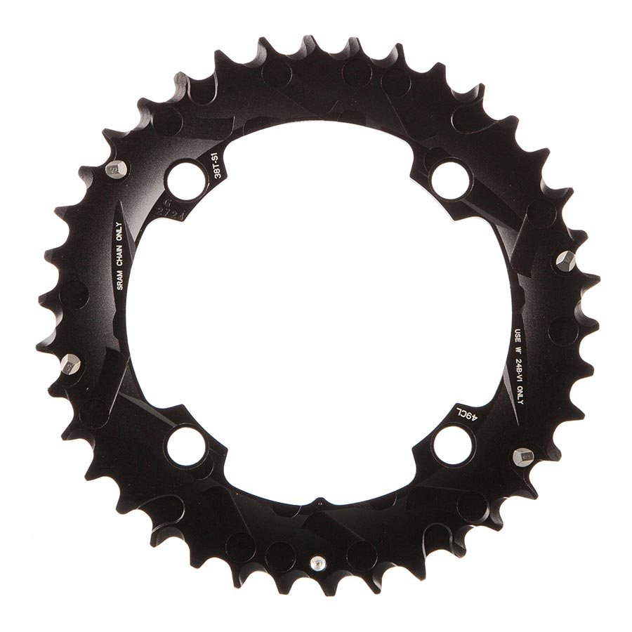 SRAM, 36T, 10 sp, BCD 104mm, 4-Bolt, Pour bashguard, Middle Chainring, For NO-PIN, Aluminum, Black, 11.6215.188.410