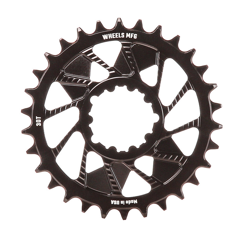 Wheels Manufacturing, 3-Bolt T-Type, Chainring, Teeth: 30, Speed: 12, BCD: Direct Mount SRAM 3 Bolt, Aluminum, Black