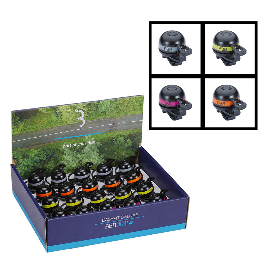 BBB Cycling, BBB-14D EasyFit Display Box, Bell, 20 Pack, Assorted Colors
