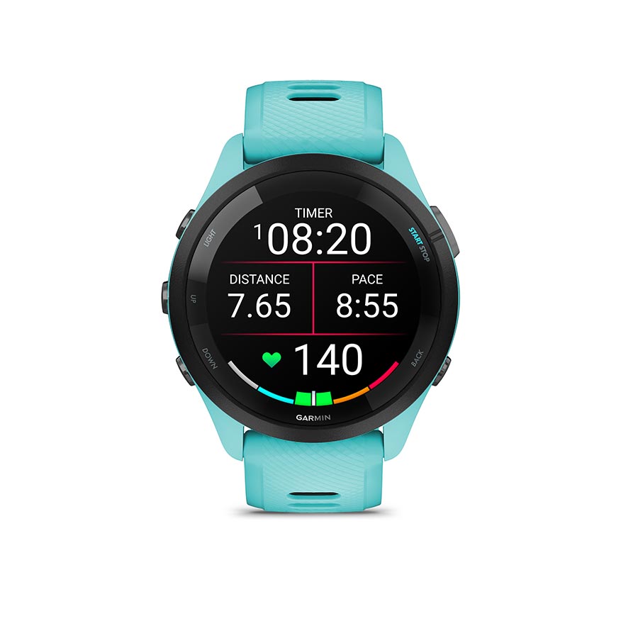 Garmin, Forerunner 265 Music, Watch, Watch Color: Aqua, Wristband: Aqua/Black - Silicone