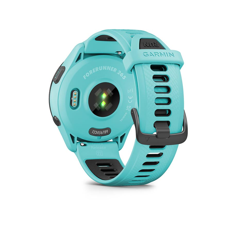 Garmin, Forerunner 265 Music, Watch, Watch Color: Aqua, Wristband: Aqua/Black - Silicone